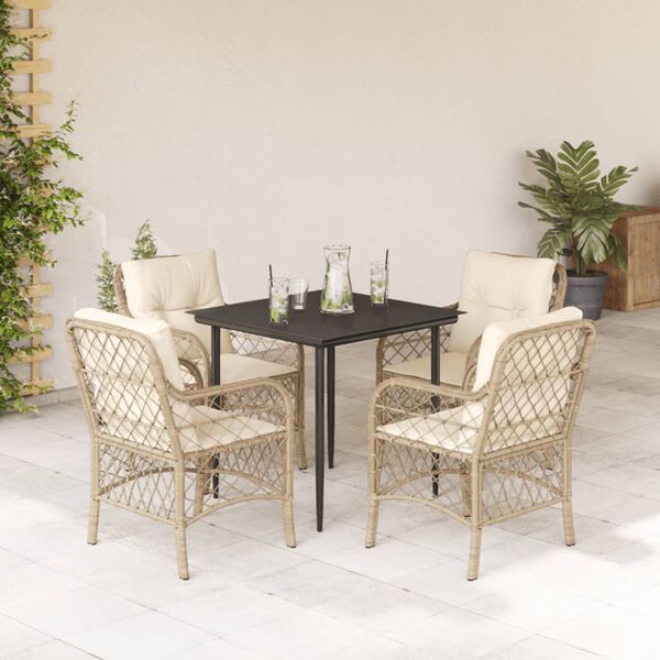 vidaXL Ensemble &agrave; manger de jardin avec coussins 5pcs Beige poly rotin