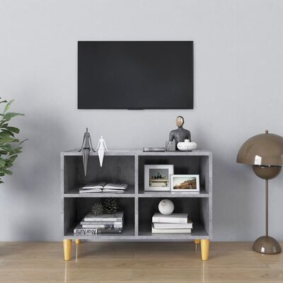vidaXL Meuble TV avec pieds en bois massif Gris béton 69,5x30x50 cm