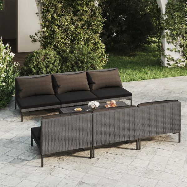 vidaXL Salon de jardin 7 pcs avec coussins R&eacute;sine tress&eacute;e Gris fonc&eacute;