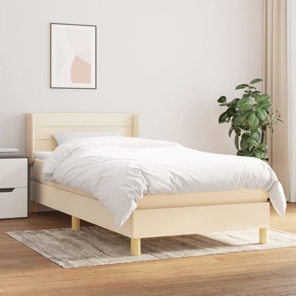vidaXL Sommier &agrave; lattes de lit et matelas Cr&egrave;me 90x190 cm Tissu
