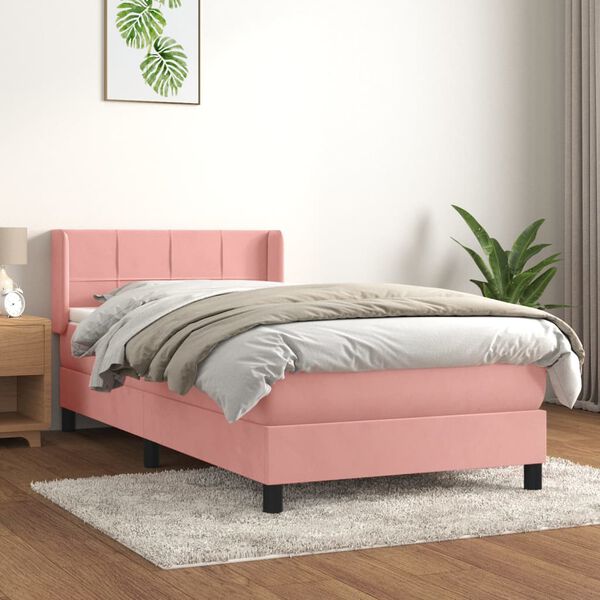 vidaXL Sommier &agrave; lattes de lit avec matelas Rose 90x200 cm Velours