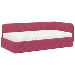 vidaXL Cadre de lit d'angle avec matelas Bordeaux 100 x 200 cm Velours