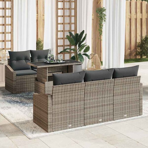 vidaXL Ensemble de canap&eacute; de jardin 6 pcs Gris Poly rotin
