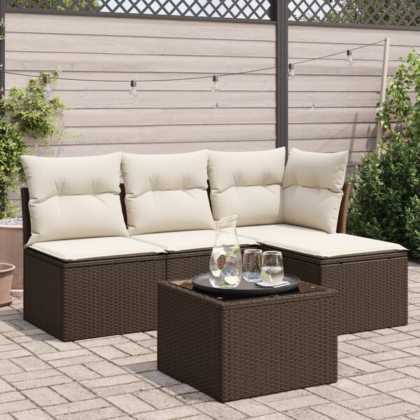 vidaXL Salon de jardin avec coussins 5 pcs marron résine tressée