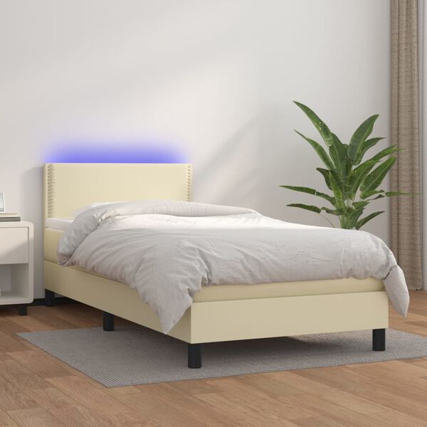 vidaXL Sommier &agrave; lattes de lit avec matelas et LED Cr&egrave;me 80x200cm