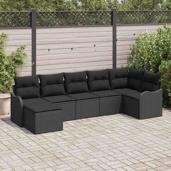 vidaXL Ensemble de canap&eacute; de jardin avec coussin 7 pcs Noir Poly rotin