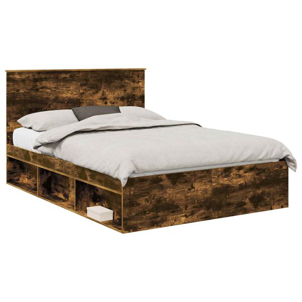 vidaXL Cadre de lit Ch&ecirc;ne fum&eacute; 140 x 190 cm Bois de pin massif