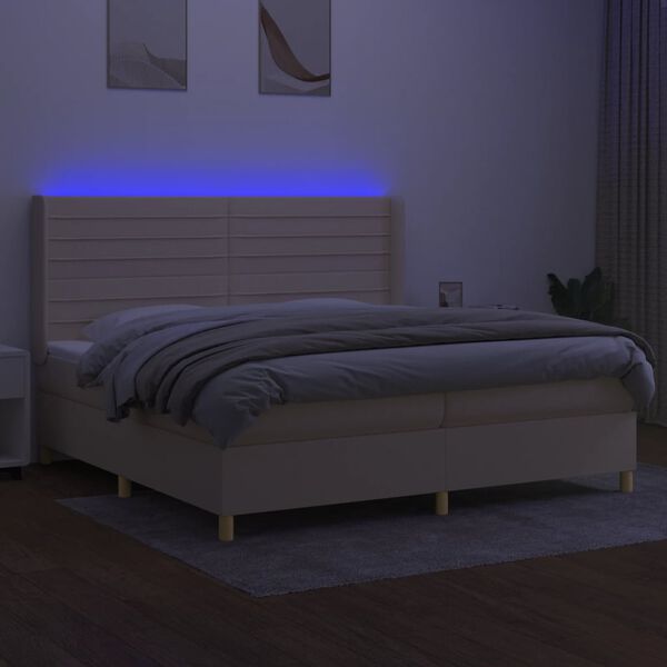 vidaXL Sommier &agrave; lattes de lit matelas et LED Cr&egrave;me 200x200 cm Tissu