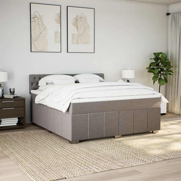 vidaXL Sommier &agrave; lattes de lit avec matelas Taupe 180x200 cm Tissu