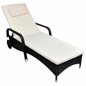 vidaXL Chaise longue avec roues r&eacute;sine tress&eacute;e noir