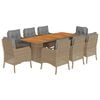 vidaXL Ensemble &agrave; manger de jardin et coussins 9 pcs beige Poly rotin