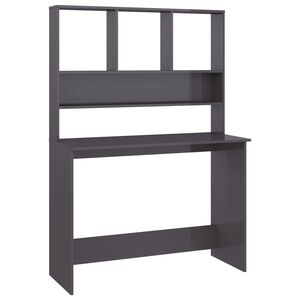 vidaXL Bureau avec &eacute;tag&egrave;res Gris brillant 110 x 45 x 157 cm Agglom&eacute;r&eacute;