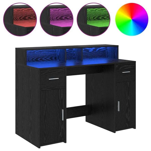 vidaXL Bureau avec porte Ch&ecirc;ne noir 120 x 55 x 91 cm Bois d'ing&eacute;nierie