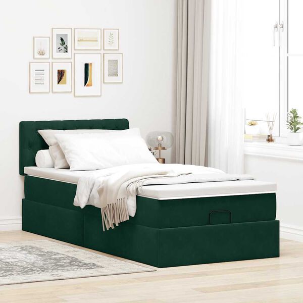 vidaXL Cadre de lit ottoman avec matelas vert fonc&eacute; 90x200 cm velours
