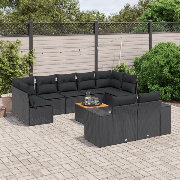 vidaXL Salon de jardin 10 pcs avec coussins noir r&eacute;sine tress&eacute;e