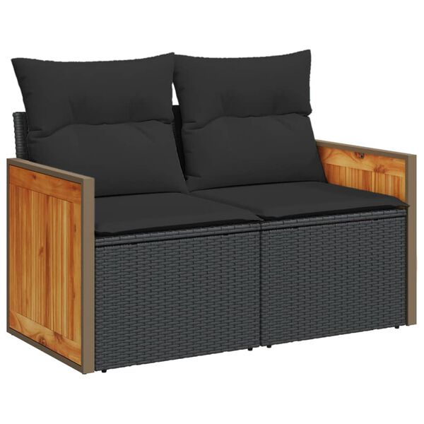 vidaXL Salon de jardin 10 pcs avec coussins noir r&eacute;sine tress&eacute;e