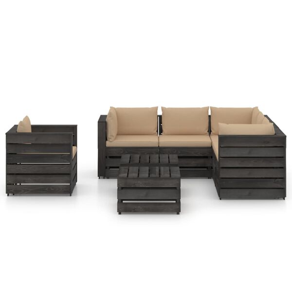 vidaXL Salon de jardin 8 pcs avec coussins Bois impr&eacute;gn&eacute; de gris