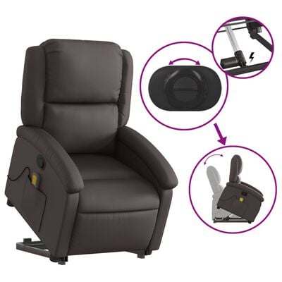 vidaXL Fauteuil inclinable de massage marron foncé cuir véritable