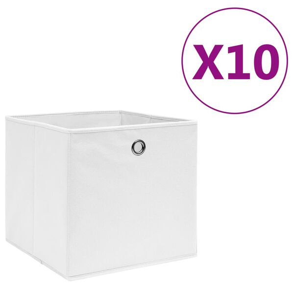 vidaXL Bo&icirc;tes de rangement 10 pcs Tissu intiss&eacute; 28x28x28 cm Blanc