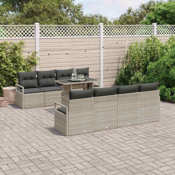 vidaXL Ensemble de canap&eacute; de jardin 9 pcs Gris clair Poly rotin