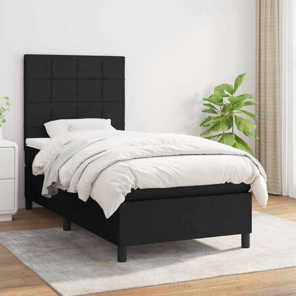 vidaXL Sommier &agrave; lattes de lit avec matelas Noir 90x200 cm Tissu