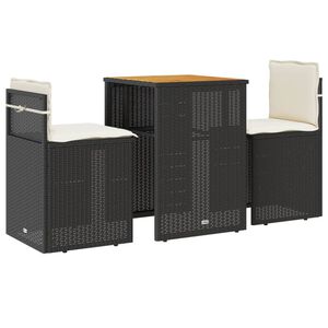 vidaXL Ensemble de bistro 3 pcs avec coussins noir r&eacute;sine tress&eacute;e