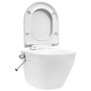 vidaXL Toilette murale sans bord &agrave; fonction de bidet C&eacute;ramique Blanc