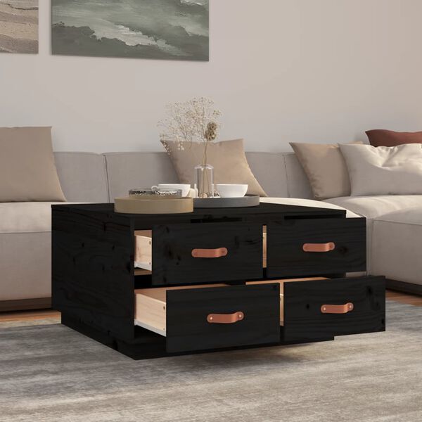 vidaXL Table basse Noir 80x80x45 cm Bois massif de pin