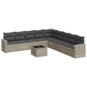 vidaXL Salon de jardin avec coussins 10 pcs gris clair r&eacute;sine tress&eacute;e