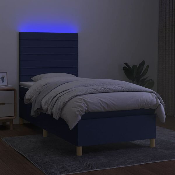 vidaXL Sommier &agrave; lattes de lit et matelas et LED Bleu 90x190 cm Tissu
