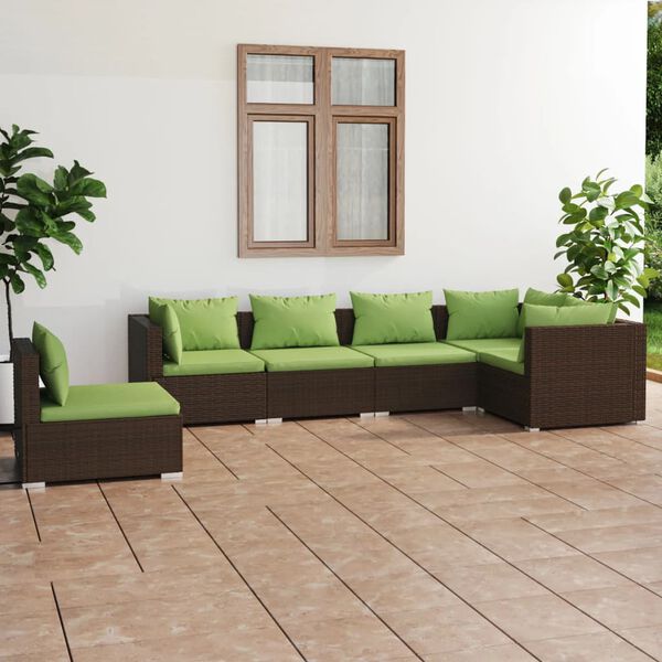 vidaXL Salon de jardin 6 pcs avec coussins Résine tressée Marron