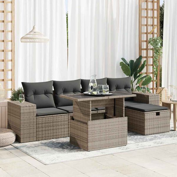 vidaXL Salon de jardin 6 pcs avec coussins gris r&eacute;sine tress&eacute;e