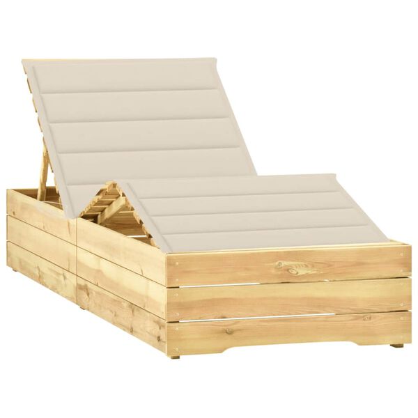 vidaXL Chaise longue avec coussin cr&egrave;me Bois de pin impr&eacute;gn&eacute;