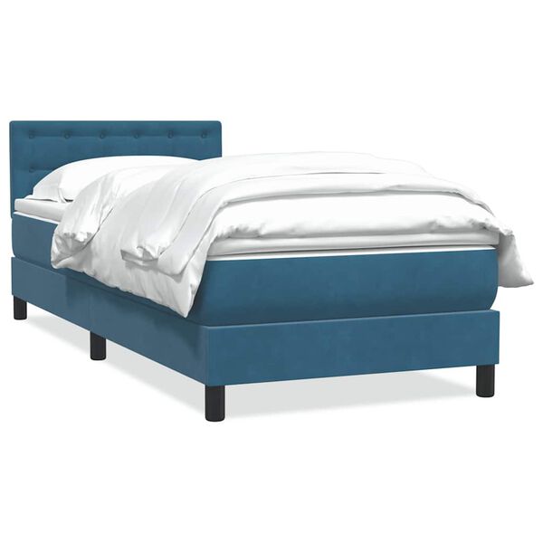 vidaXL Sommier &agrave; lattes de lit et matelas bleu fonc&eacute; 90x210 cm velours