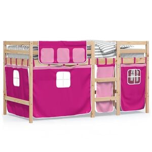 vidaXL Lit mezzanine enfants avec rideaux sans matelas rose 90x190 cm