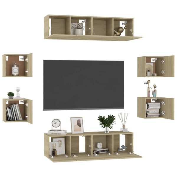 vidaXL Ensemble de meubles TV 8 pcs Ch&ecirc;ne sonoma Bois d'ing&eacute;nierie