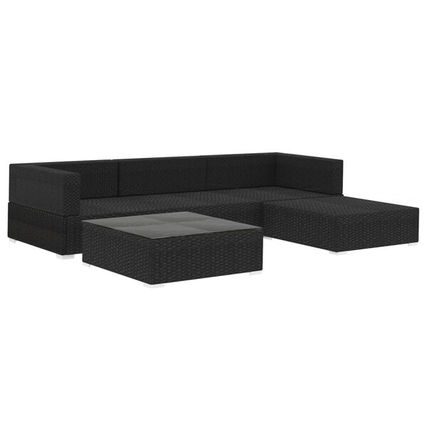 vidaXL Salon de jardin 5 pcs avec coussins R&eacute;sine tress&eacute;e Noir