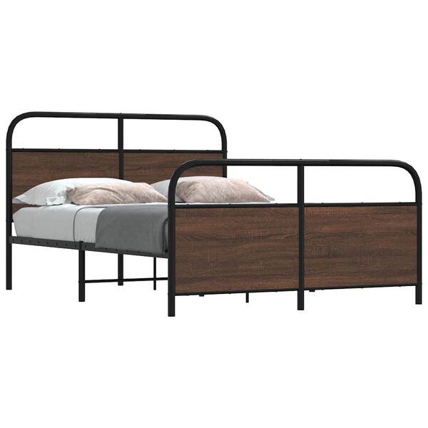 vidaXL Cadre de lit en m&eacute;tal sans matelas ch&ecirc;ne marron 140x200 cm