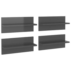 vidaXL &Eacute;tag&egrave;res murales 4 pcs gris brillant bois d'ing&eacute;nierie