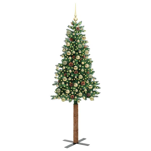 vidaXL Sapin de Noël mince Vert 180 cm PVC et bois de pin massif