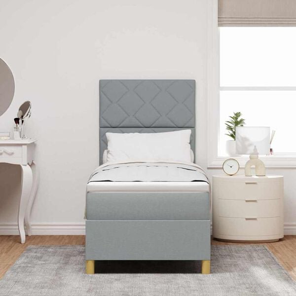 vidaXL Lit &agrave; ressort LED avec matelas Gris clair 80 x 200 cm tissu