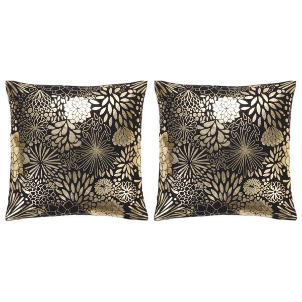 vidaXL Coussins imprim&eacute;s &agrave; film lot de 2 Noir et dor&eacute; 40x40 cm Coton