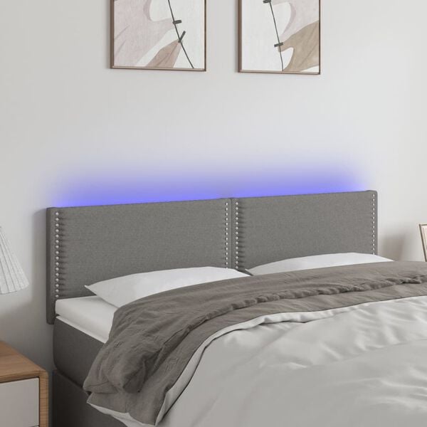 vidaXL T&ecirc;te de lit &agrave; LED Gris fonc&eacute; 144x5x78/88 cm Tissu