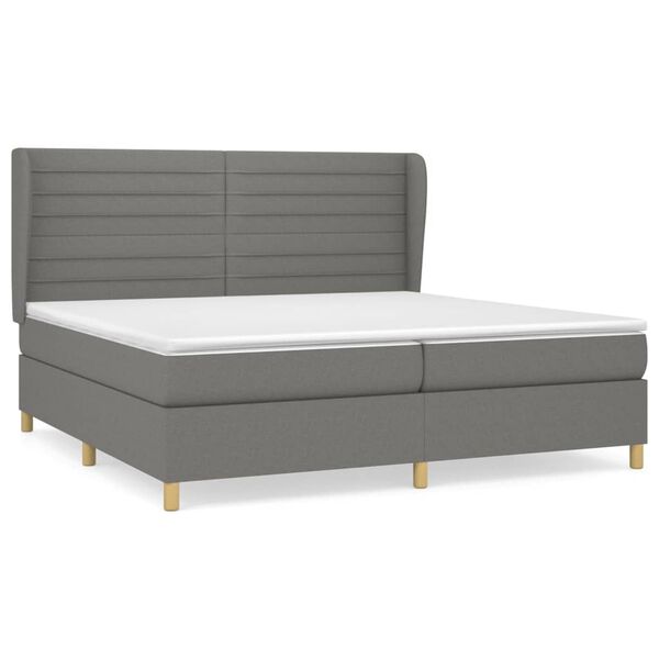 vidaXL Sommier &agrave; lattes de lit avec matelas Gris fonc&eacute; 200x200cm Tissu