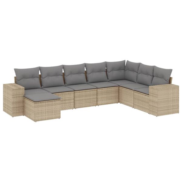 vidaXL Salon de jardin avec coussins 8 pcs beige r&eacute;sine tress&eacute;e