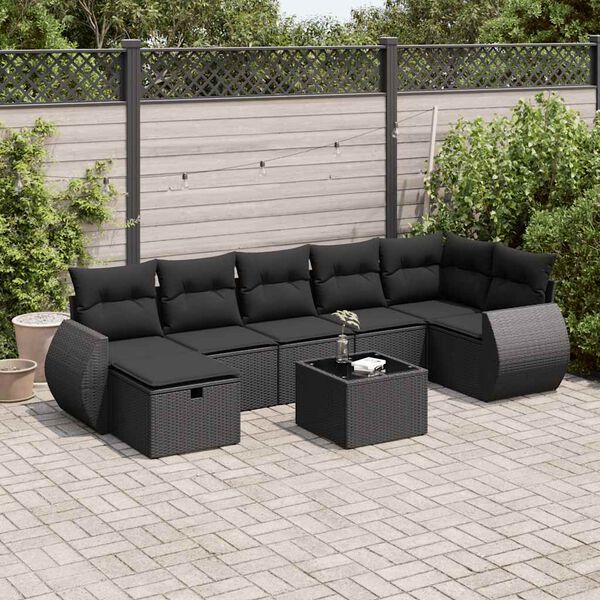 vidaXL Salon de jardin 8 pcs avec coussins noir r&eacute;sine tress&eacute;e