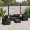 vidaXL Salon de jardin 7 pcs avec coussins Noir R&eacute;sine tress&eacute;e