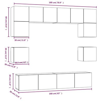 vidaXL Ensemble de meubles TV 8 pcs Gris béton Bois d'ingénierie