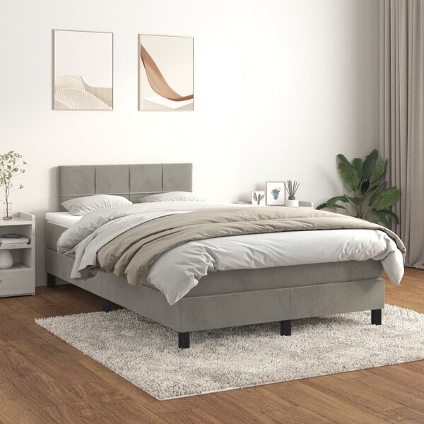 vidaXL Sommier &agrave; lattes de lit et matelas Gris clair 120x200cm Velours