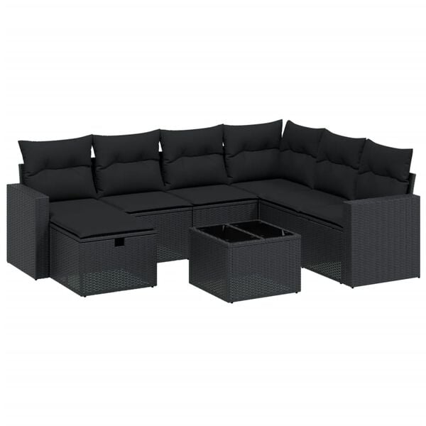 vidaXL Salon de jardin 8 pcs avec coussins noir r&eacute;sine tress&eacute;e